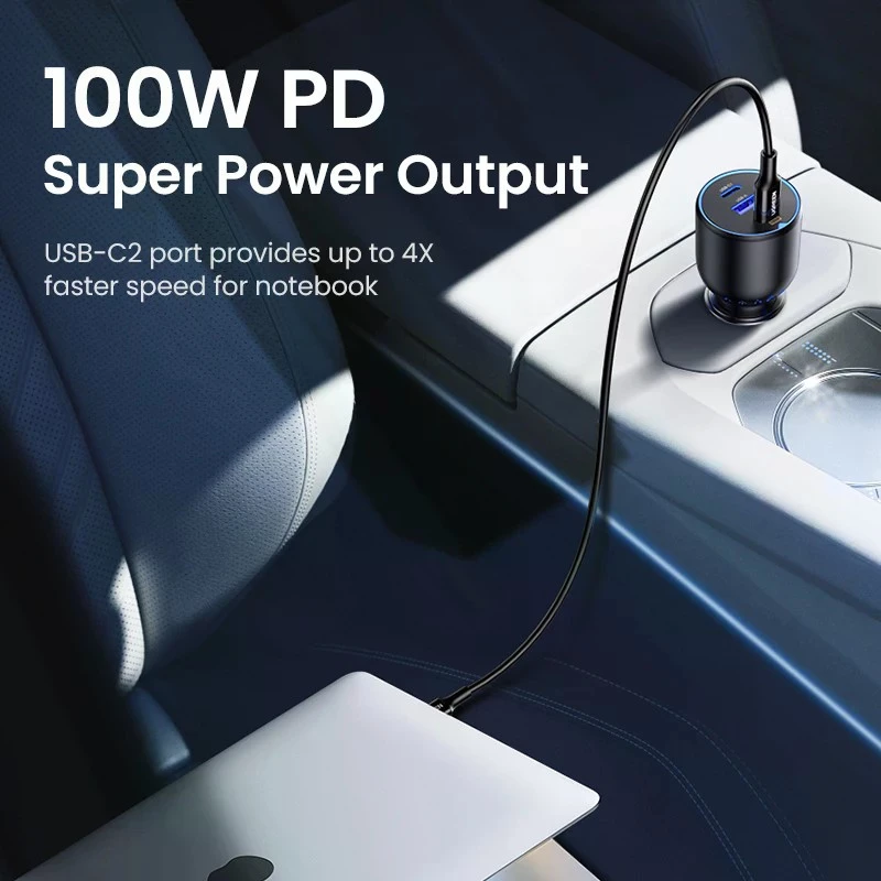 UGREEN 100W PD output charging a laptop in a car