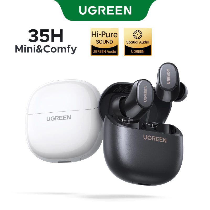UGREEN Dots earbuds in black and white with charging cases