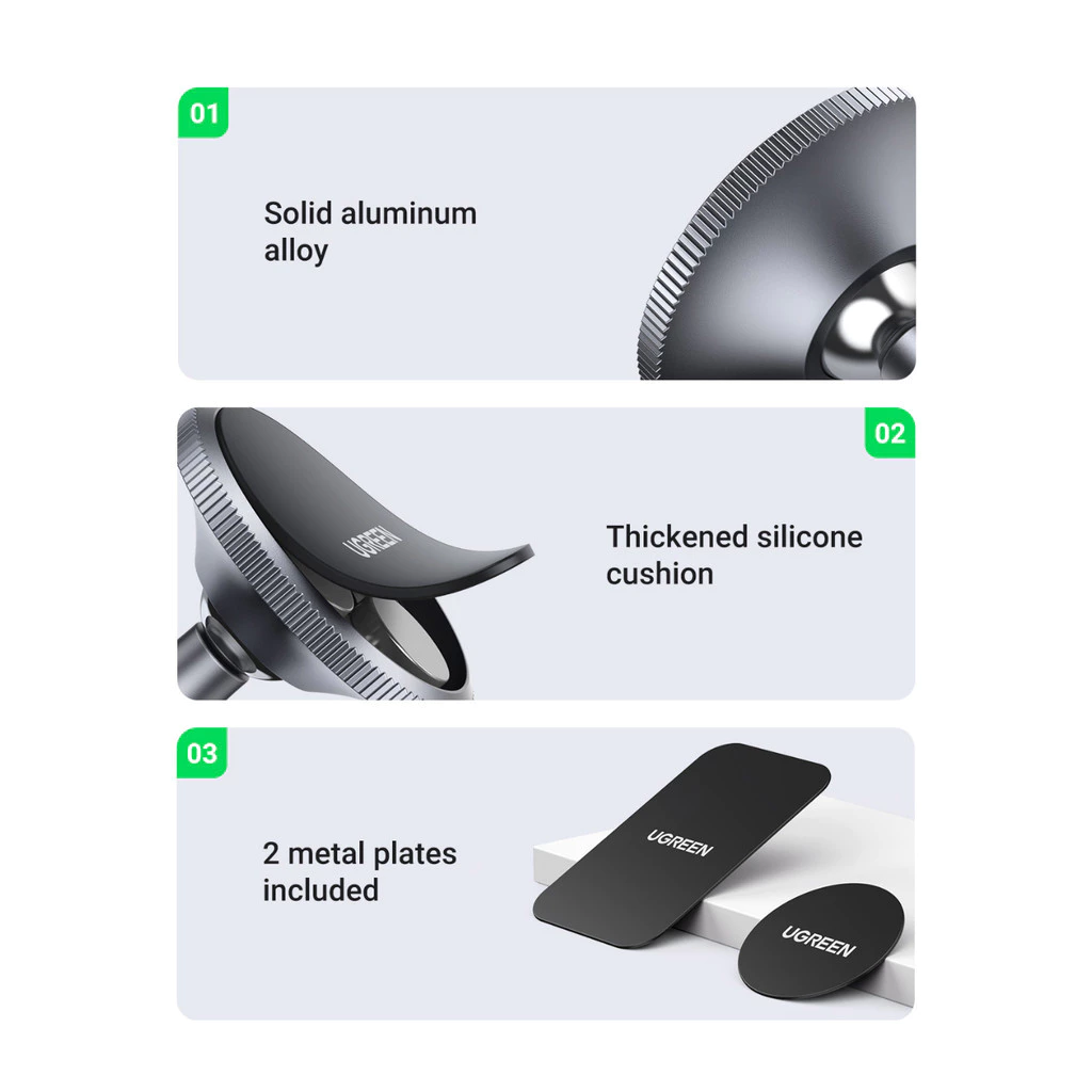 UGREEN holder aluminum, silicone cushion and metal plates