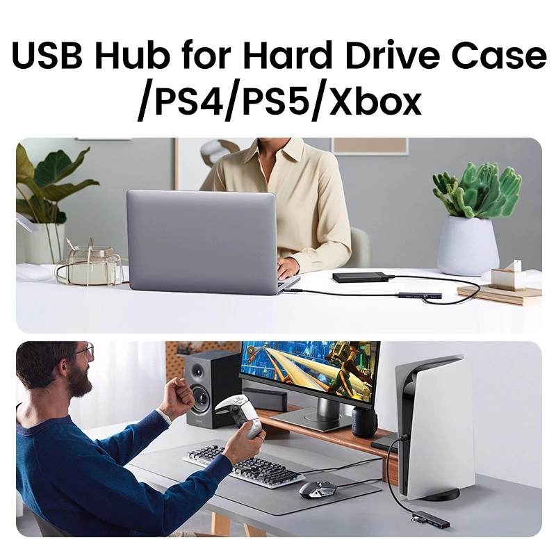 UGREEN USB hub used with hard drive and console