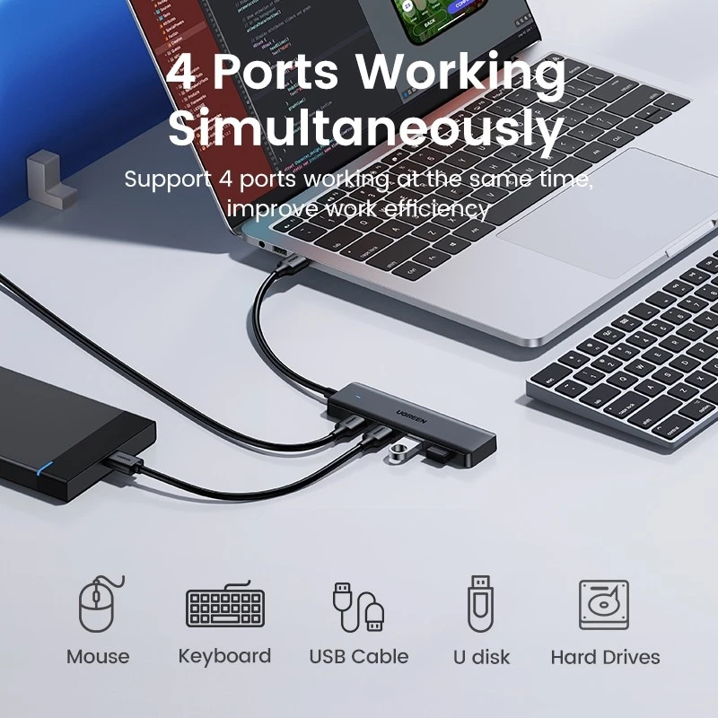 Four ports working simultaneously on UGREEN hub