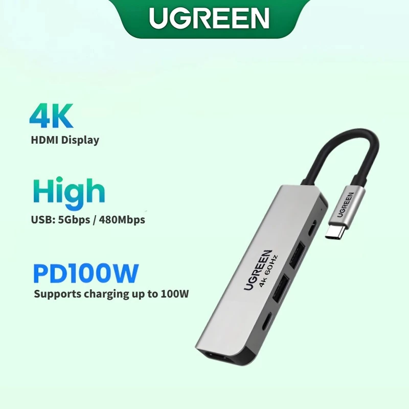 UGREEN hub showing 4K, USB speed and PD100W features